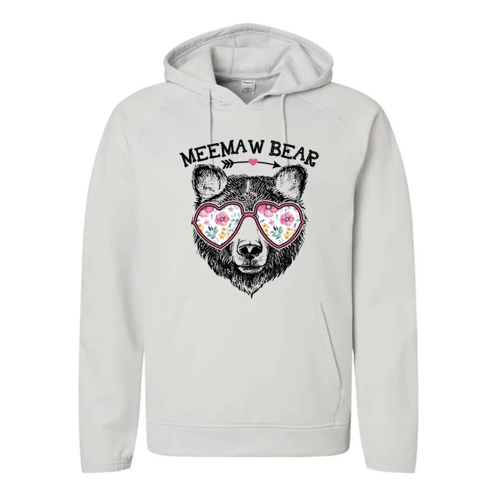 Meemaw Bear Mom Grandma Cute Floral Happy MotherS Day Cute Gift Performance Fleece Hoodie