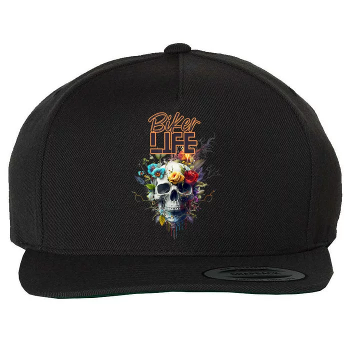 Motorcyclist Biker Motorcycle Skull Design Wool Snapback Cap