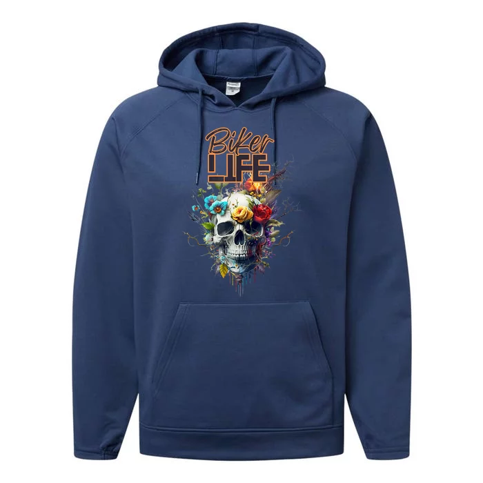 Motorcyclist Biker Motorcycle Skull Design Performance Fleece Hoodie