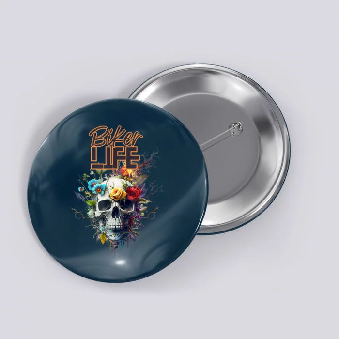 Motorcyclist Biker Motorcycle Skull Design Button