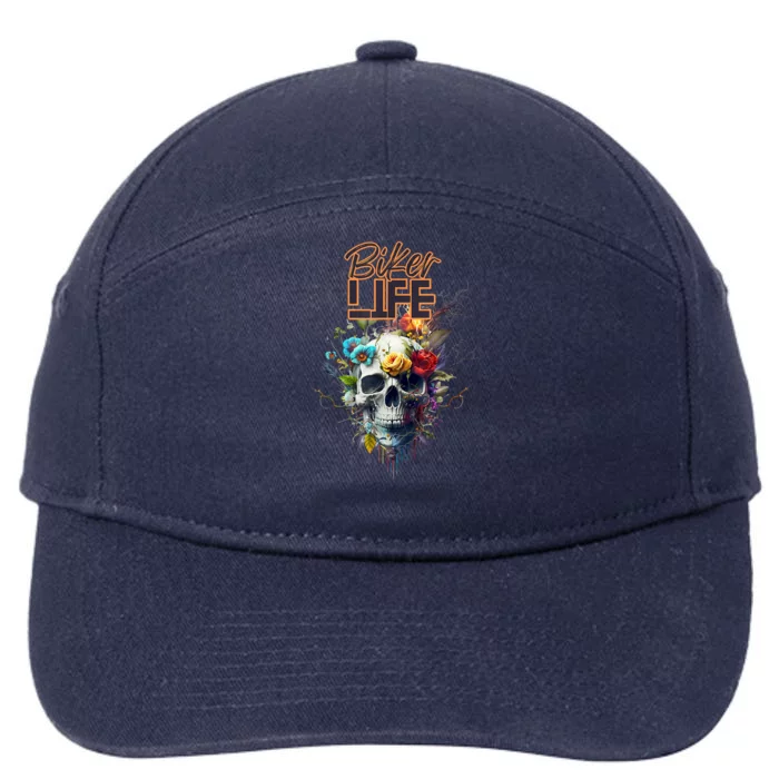 Motorcyclist Biker Motorcycle Skull Design 7-Panel Snapback Hat