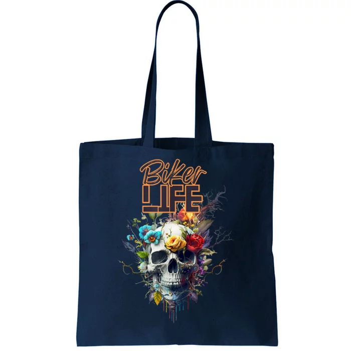 Motorcyclist Biker Motorcycle Skull Design Tote Bag