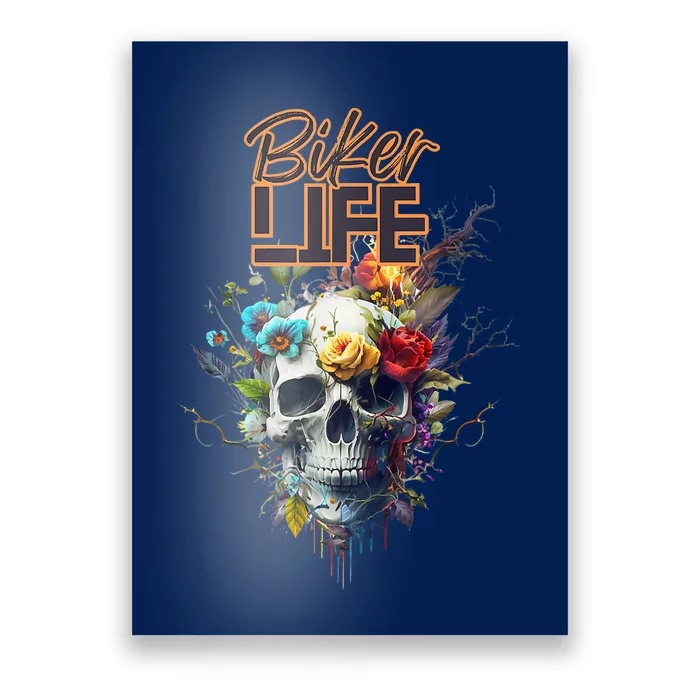 Motorcyclist Biker Motorcycle Skull Design Poster