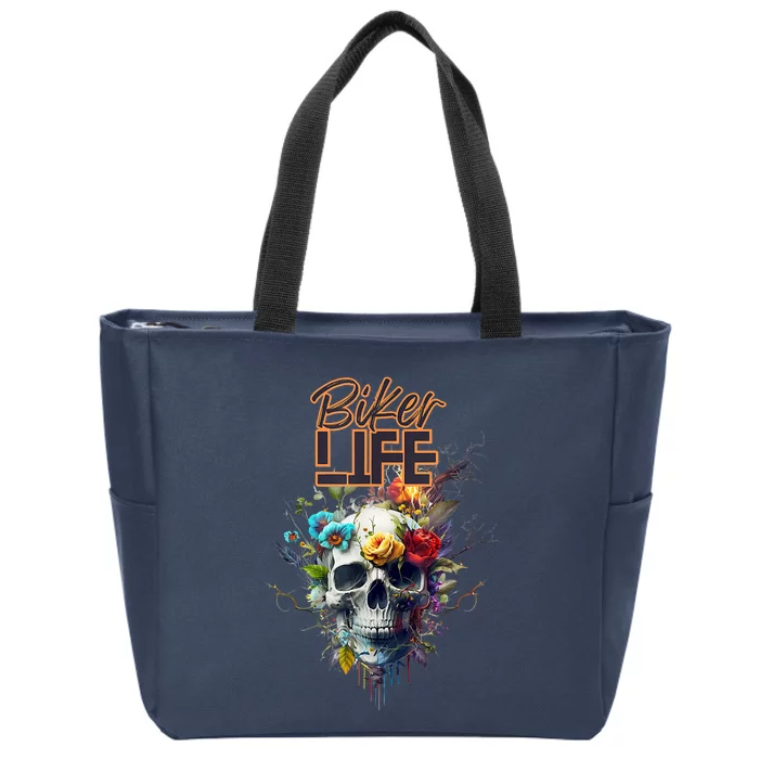 Motorcyclist Biker Motorcycle Skull Design Zip Tote Bag