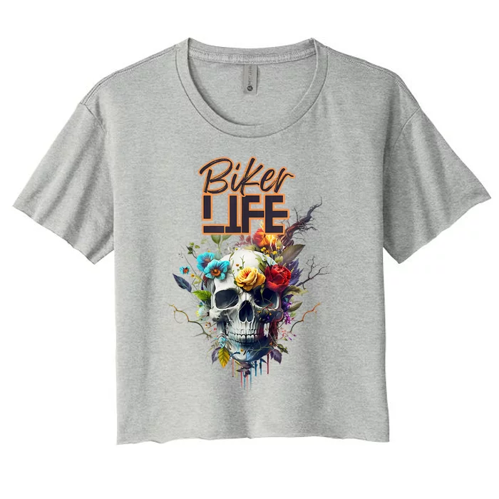 Motorcyclist Biker Motorcycle Skull Design Women's Crop Top Tee