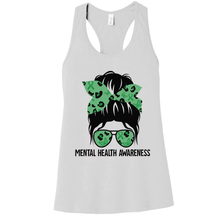 Messy Bun Mental Health Awareness Mental Health Matters Women's Racerback Tank