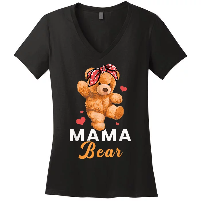 Mama Bear Mothers Day Cute Teddy Mom Momma Mommy Women's V-Neck T-Shirt