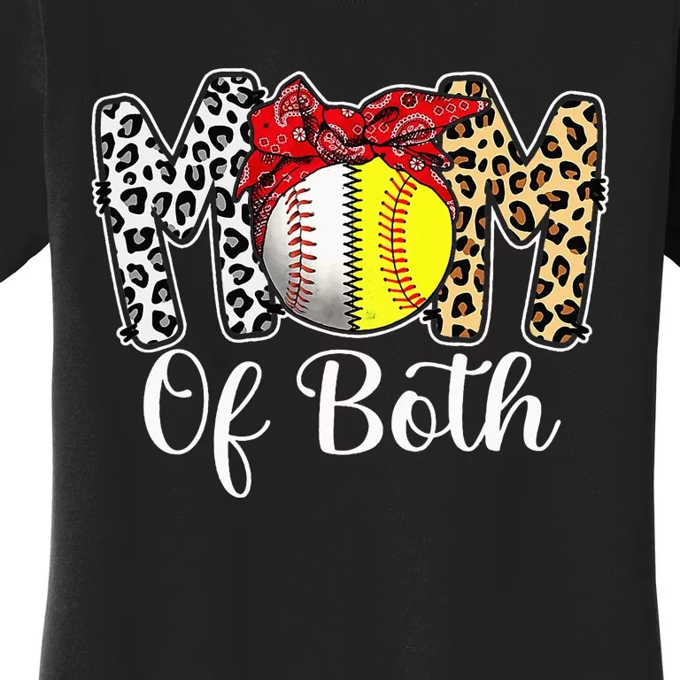 Messy Bun Mom Of Both Baseball Softball Mom Mothers Day Women's T-Shirt