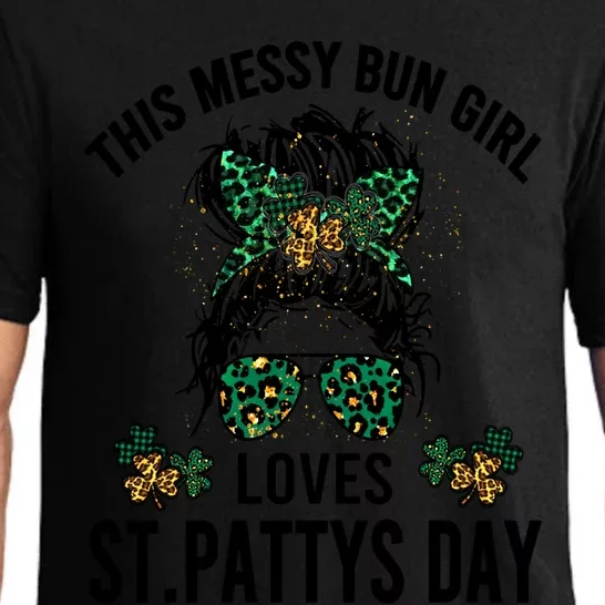 Messy Bun Motif Funny Gift This Loves St Pattys Day Great Gift Pajama Set