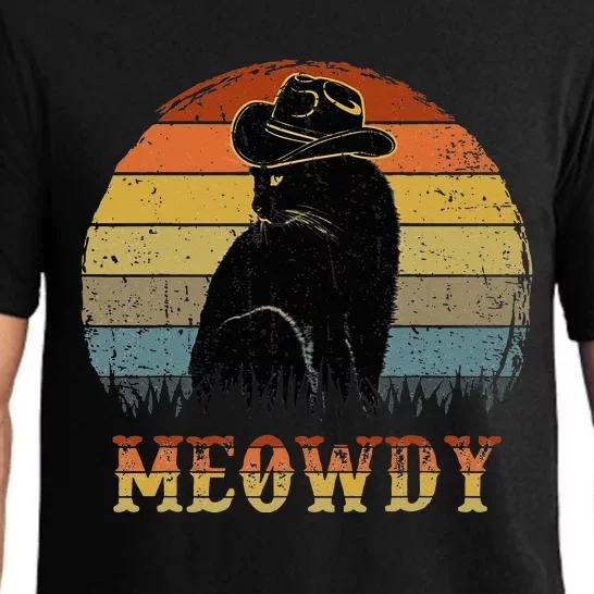 Mashup Between Meow And Howdy Black Cat Pajama Set