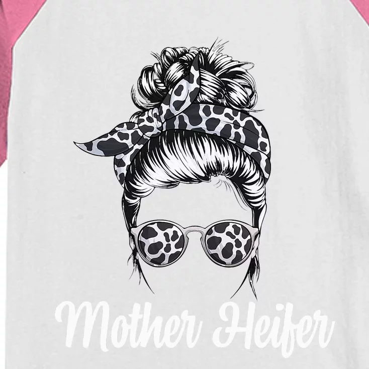 Messy Bun Mother Heifer Farmer Cow Mom Farming Cows Kids Colorblock Raglan Jersey