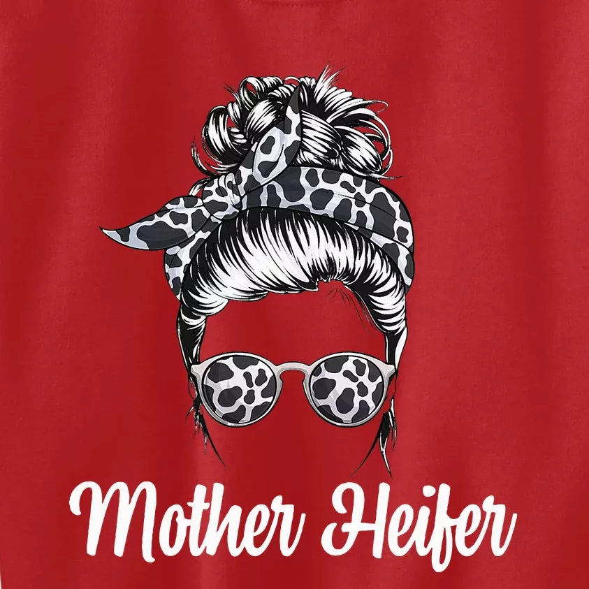 Messy Bun Mother Heifer Farmer Cow Mom Farming Cows Kids Sweatshirt