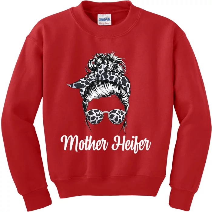 Messy Bun Mother Heifer Farmer Cow Mom Farming Cows Kids Sweatshirt