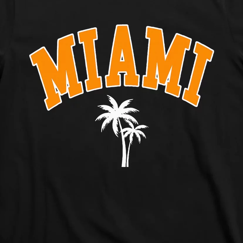 Miami Beach Mia Florida Palm Trees Usa College Font T-Shirt