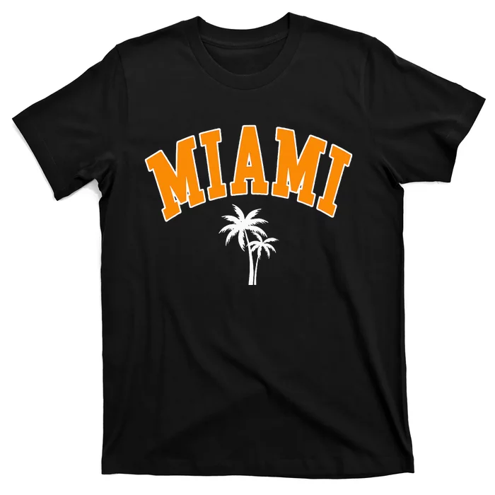 Miami Beach Mia Florida Palm Trees Usa College Font T-Shirt