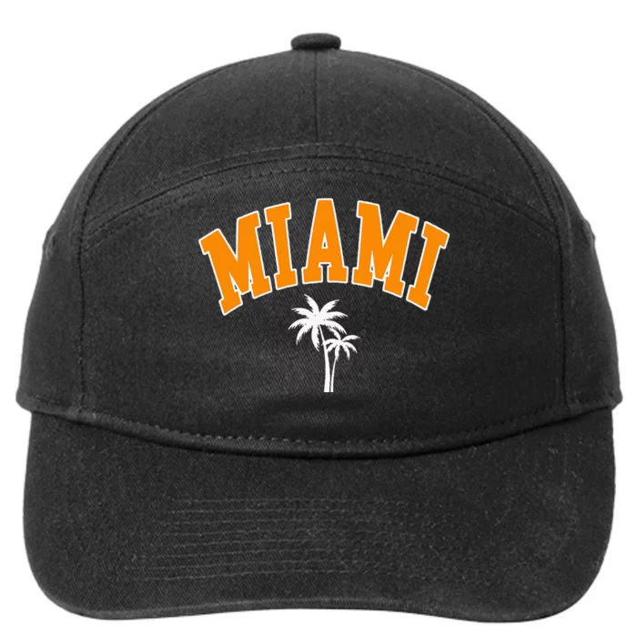 Miami Beach Mia Florida Palm Trees Usa College Font 7-Panel Snapback Hat