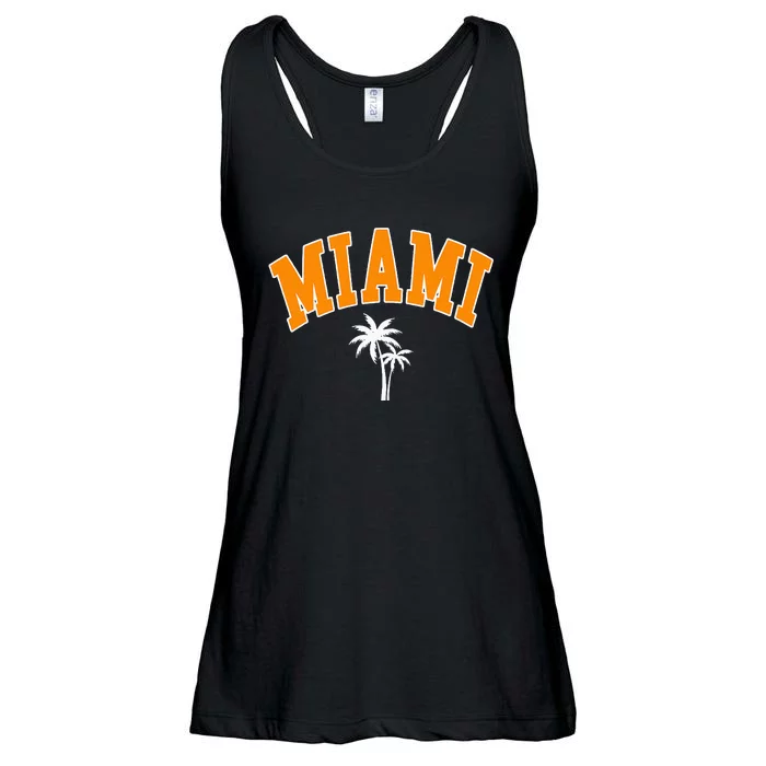 Miami Beach Mia Florida Palm Trees Usa College Font Ladies Essential Flowy Tank