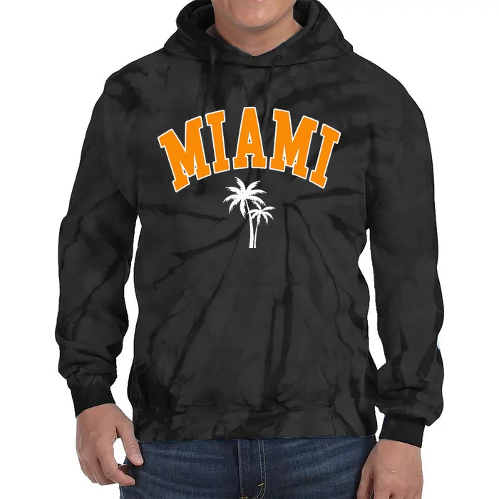 Miami Beach Mia Florida Palm Trees Usa College Font Tie Dye Hoodie