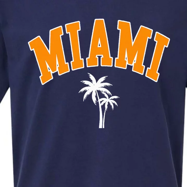 Miami Beach Mia Florida Palm Trees Usa College Font Sueded Cloud Jersey T-Shirt