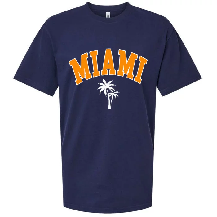 Miami Beach Mia Florida Palm Trees Usa College Font Sueded Cloud Jersey T-Shirt