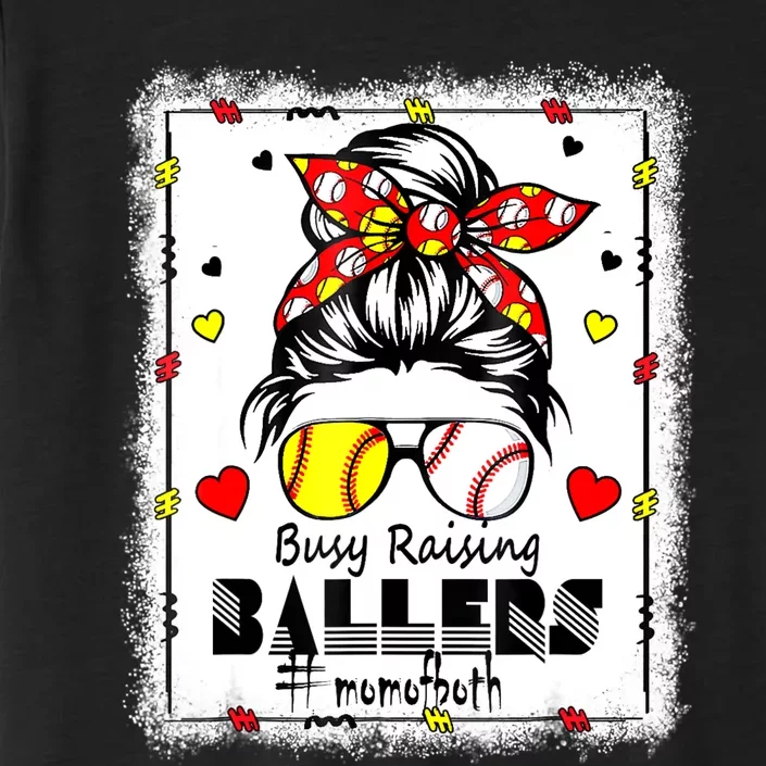 Messy Bun Mom Of Both Baseball Softball Busy Raising Ballers ChromaSoft Performance T-Shirt