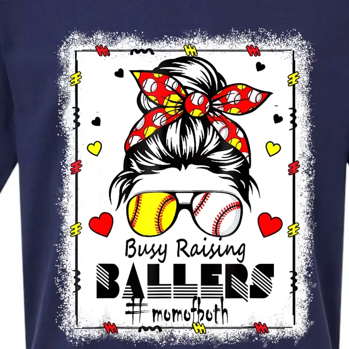 Messy Bun Mom Of Both Baseball Softball Busy Raising Ballers Sueded Cloud Jersey T-Shirt