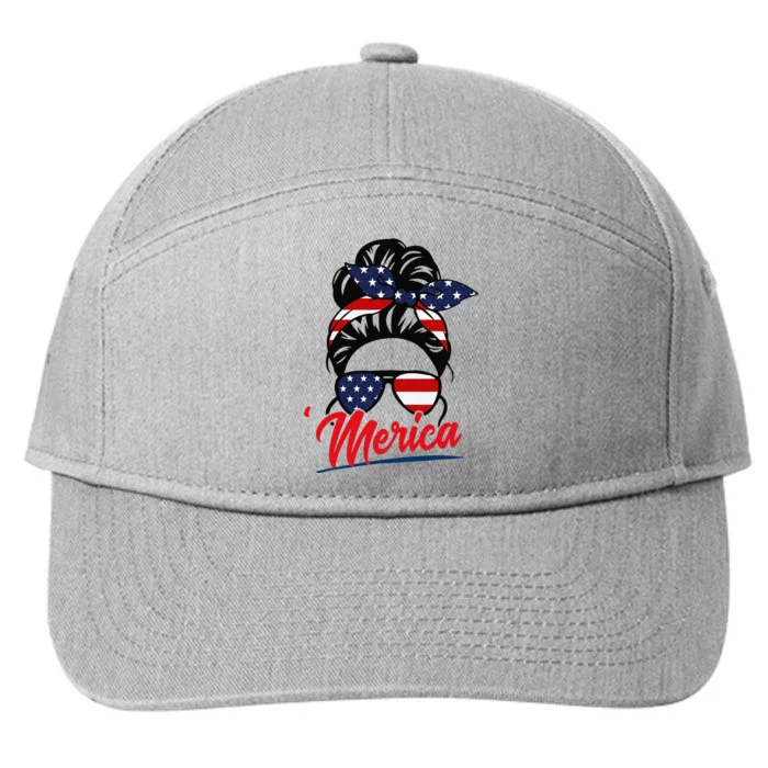 Messy Bun Merica American Flag Patriotic 4th Of July 7-Panel Snapback Hat