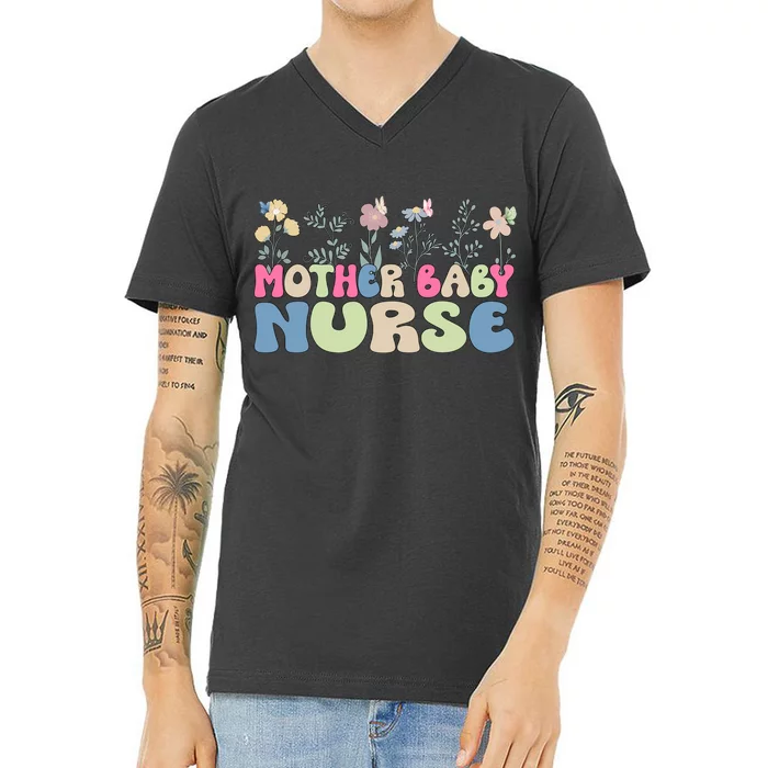 Mother Baby Nurse Flowers Postpartum Gift V-Neck T-Shirt