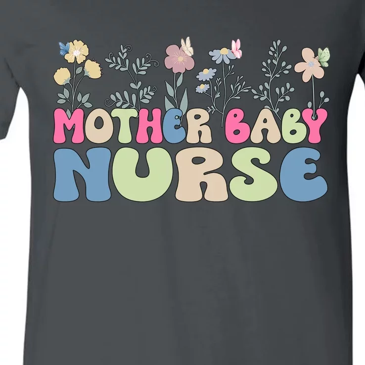 Mother Baby Nurse Flowers Postpartum Gift V-Neck T-Shirt