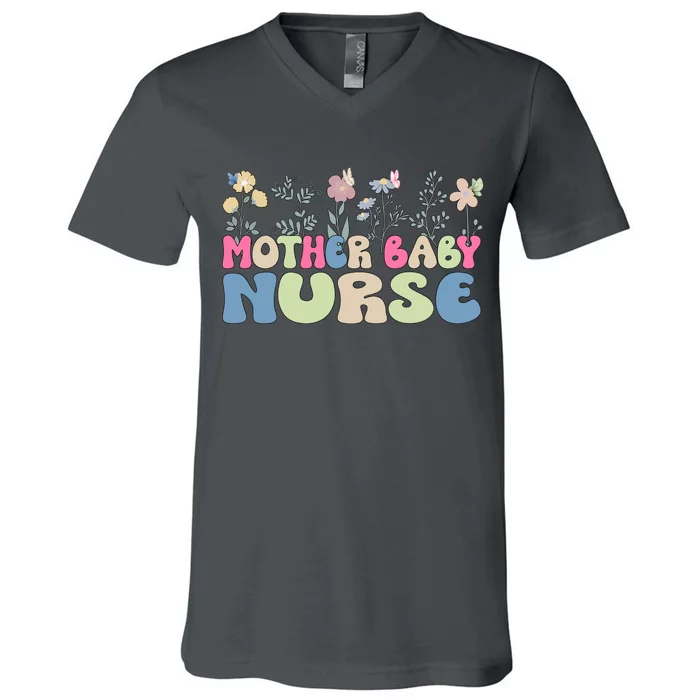 Mother Baby Nurse Flowers Postpartum Gift V-Neck T-Shirt