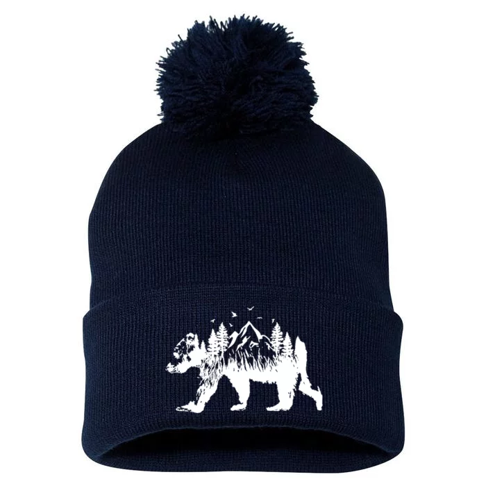 Mountain Bear Nature Pom Pom 12in Knit Beanie