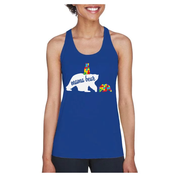 Mama Bear Of Two Warriors Autism Awareness Gift Women's Racerback Tank