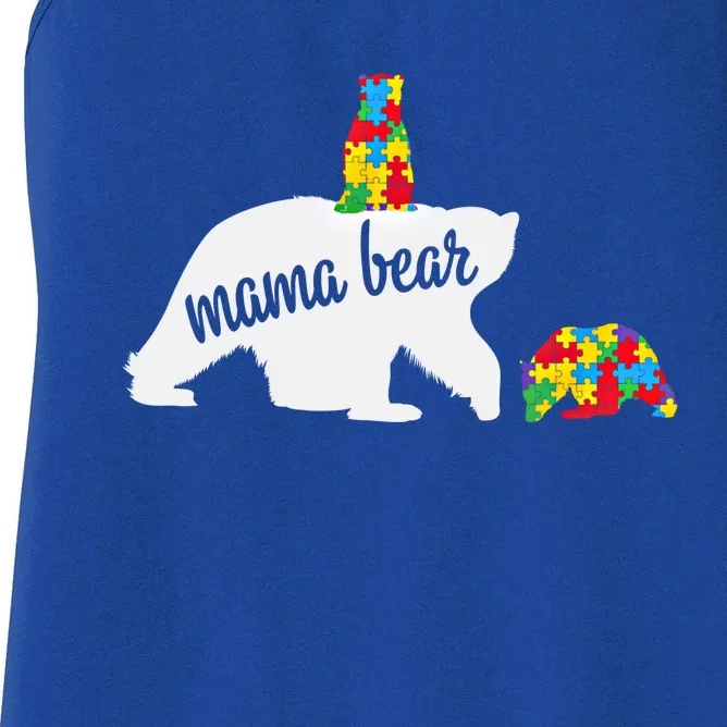 Mama Bear Of Two Warriors Autism Awareness Gift Women's Racerback Tank