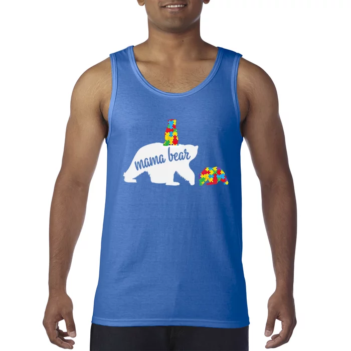 Mama Bear Of Two Warriors Autism Awareness Gift Tank Top