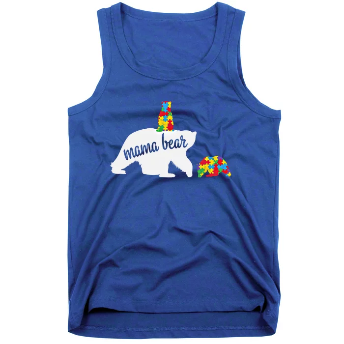 Mama Bear Of Two Warriors Autism Awareness Gift Tank Top