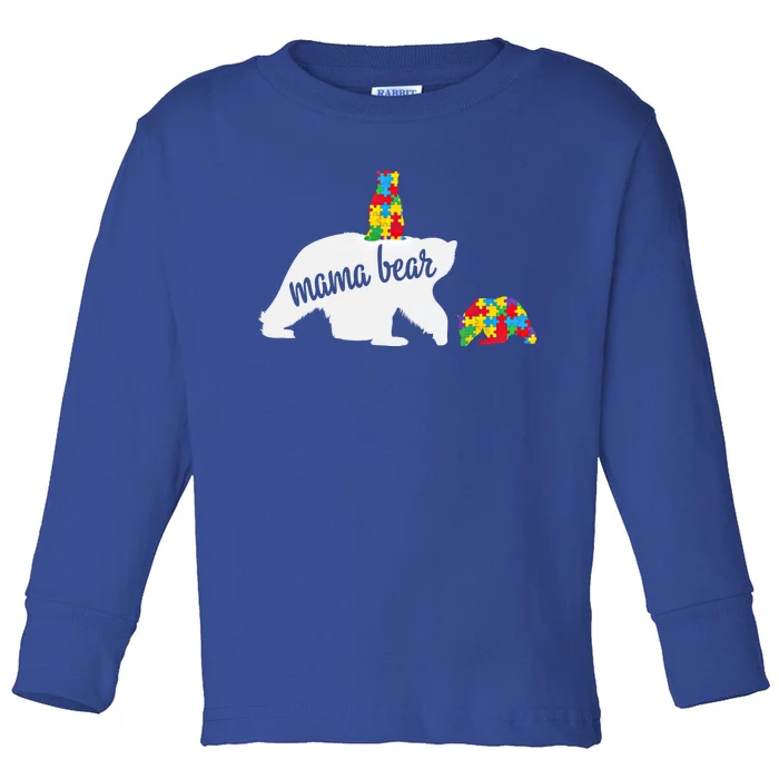 Mama Bear Of Two Warriors Autism Awareness Gift Toddler Long Sleeve Shirt