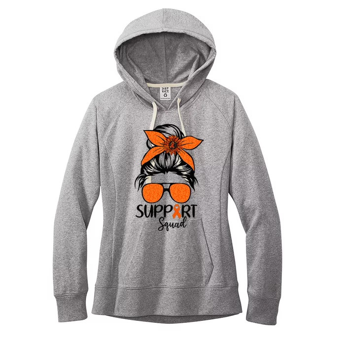 Messy Bun Orange Support Squad Kidney Cancer Awareness Women's Fleece Hoodie