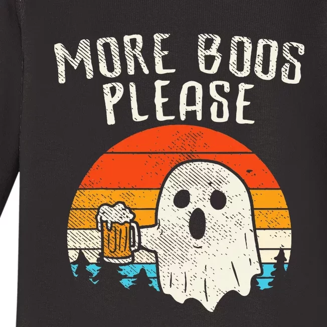 More Boos Please Ghost Beer Retro Halloween Drinking Baby Long Sleeve Bodysuit