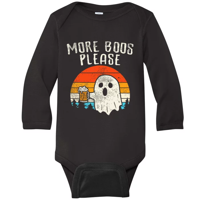 More Boos Please Ghost Beer Retro Halloween Drinking Baby Long Sleeve Bodysuit