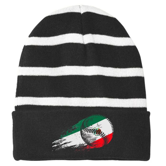 Mexican Baseball Player Mexico Flag Baseball Lover Striped Beanie with Solid Band