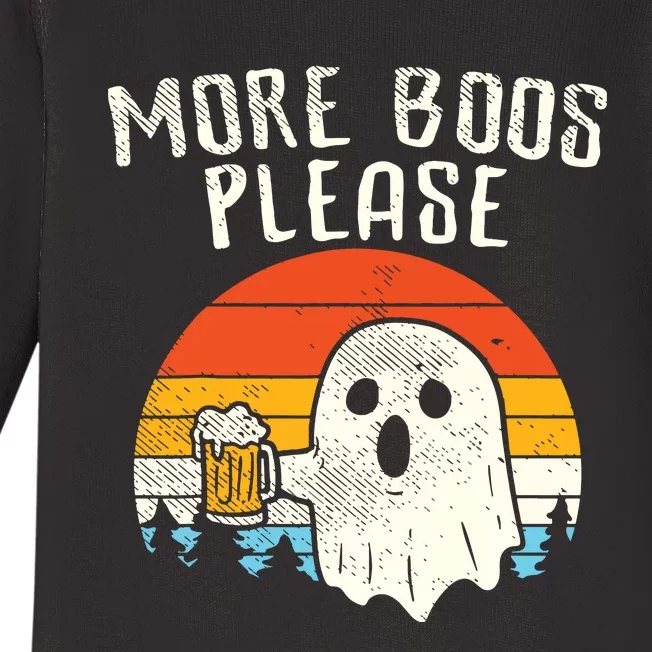 More Boos Please Ghost Beer Retro Halloween Funny Drinking Baby Long Sleeve Bodysuit