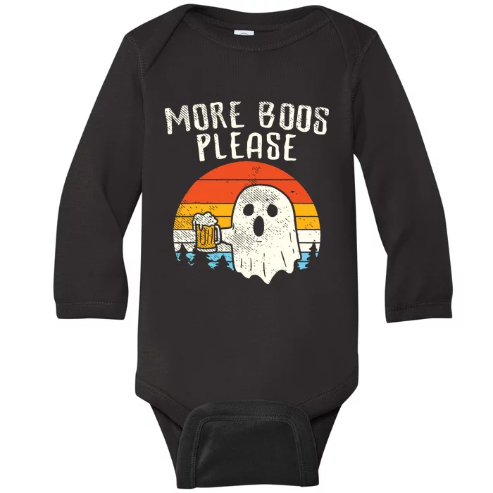 More Boos Please Ghost Beer Retro Halloween Funny Drinking Baby Long Sleeve Bodysuit