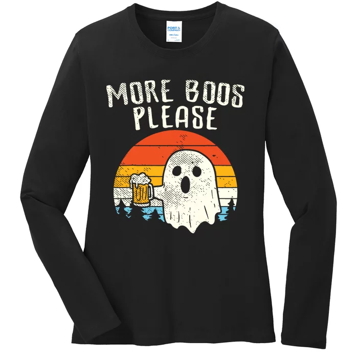 More Boos Please Ghost Beer Retro Halloween Funny Drinking Ladies Long Sleeve Shirt