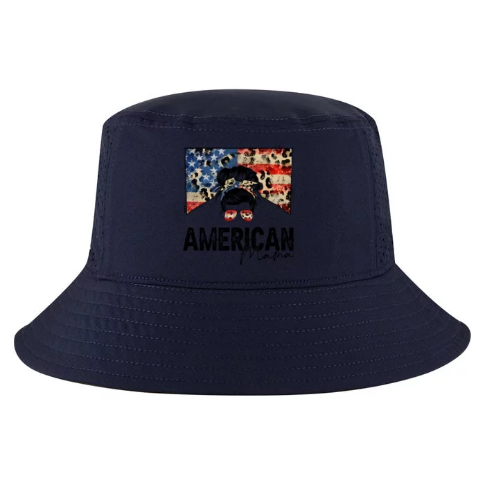 Messy Bun Patriotic Gift All American Mama 4th Of July Gift Cool Comfort Performance Bucket Hat