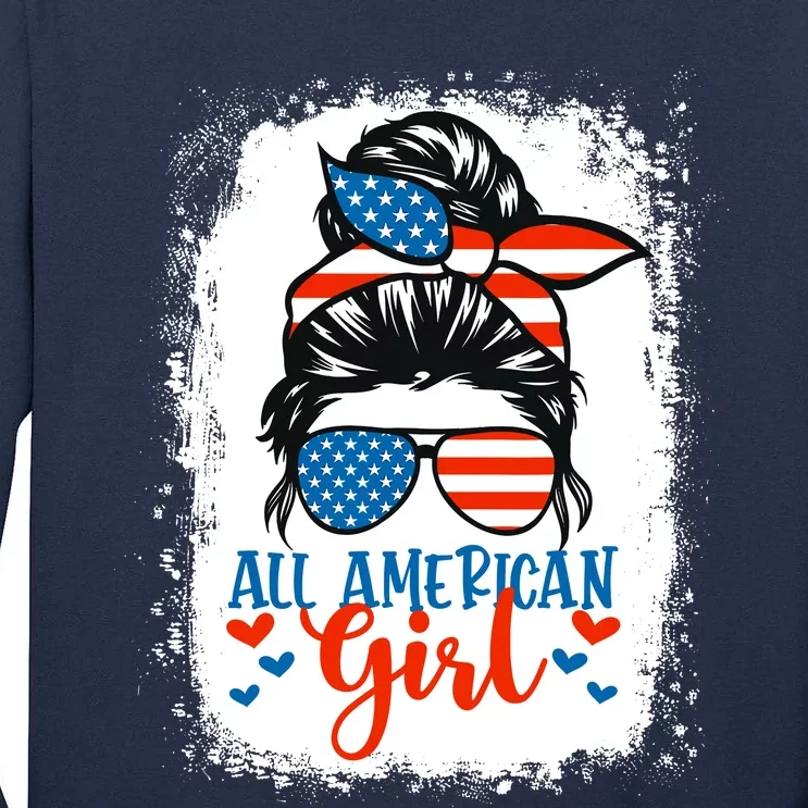 Messy Bun Patriotic | All American Girl 4th Of July Tall Long Sleeve T-Shirt