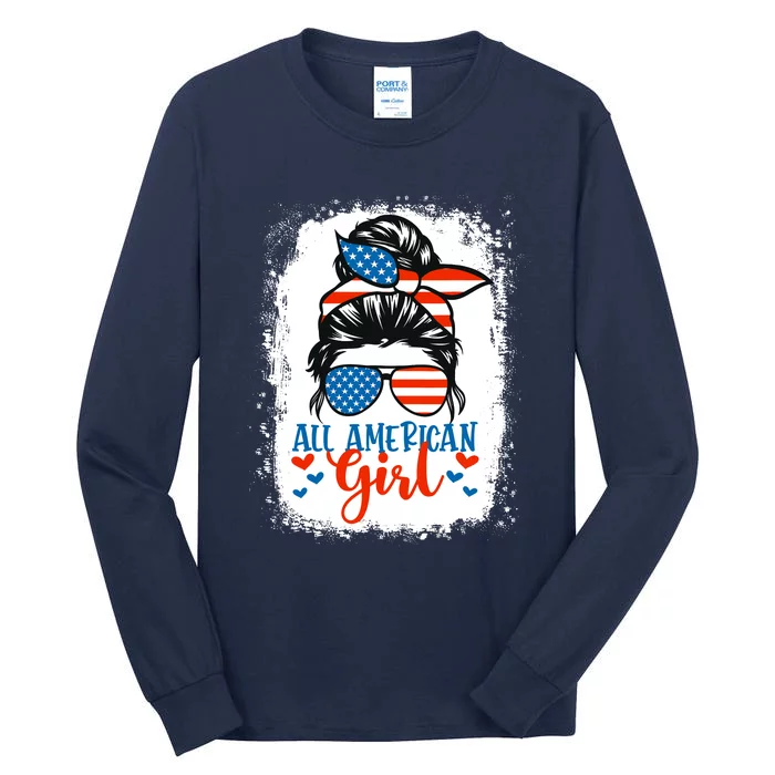 Messy Bun Patriotic | All American Girl 4th Of July Tall Long Sleeve T-Shirt