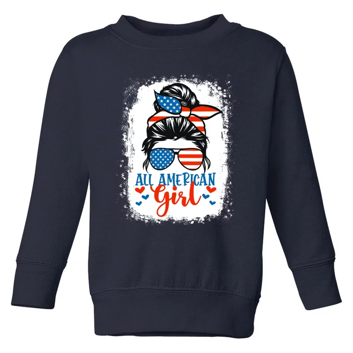 Messy Bun Patriotic | All American Girl 4th Of July Toddler Sweatshirt