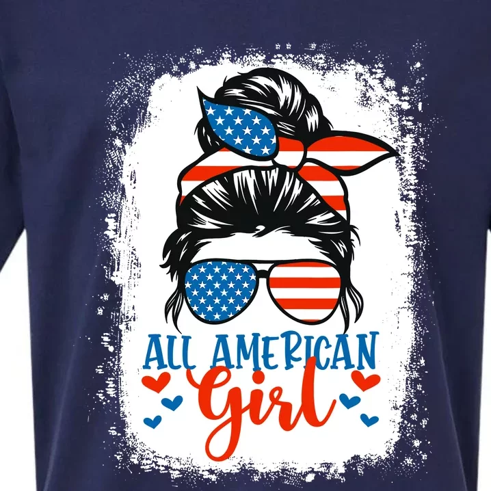 Messy Bun Patriotic | All American Girl 4th Of July Sueded Cloud Jersey T-Shirt