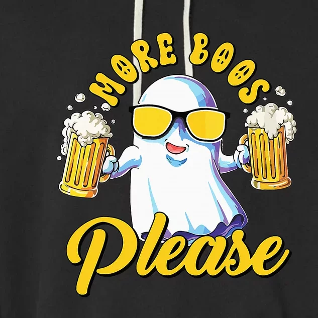 More Boos Please Ghost Beer Retro Halloween Drinking Garment-Dyed Fleece Hoodie