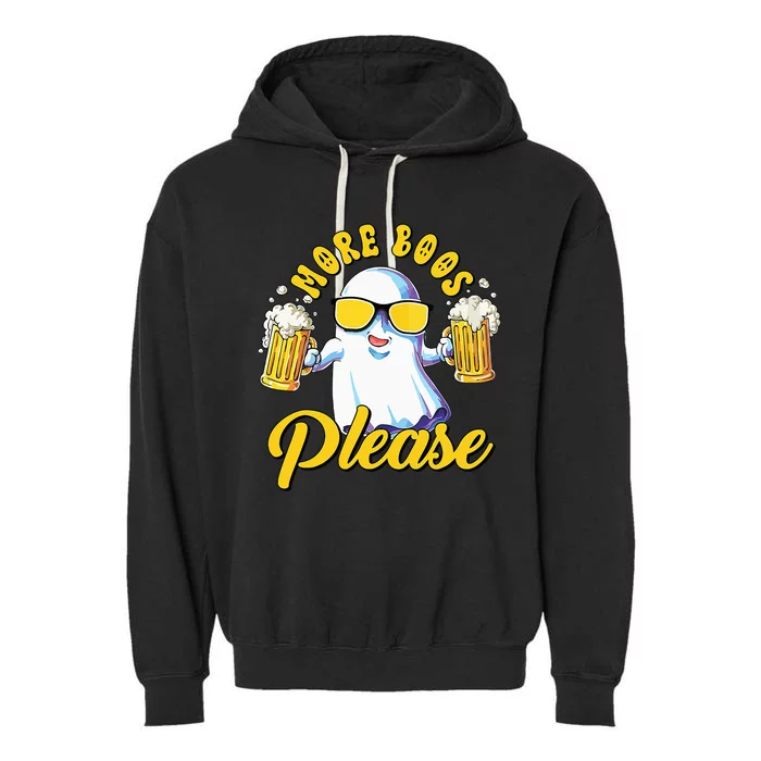 More Boos Please Ghost Beer Retro Halloween Drinking Garment-Dyed Fleece Hoodie